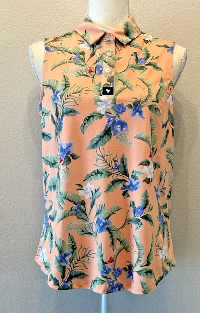 Bad Birdie Flora Fiesta Sleeveless Golf Polo UPF 50+  Small Tropical Performance